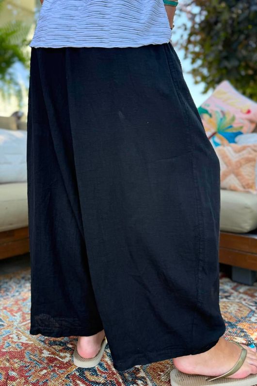 Sandbar Linen Blend Bloom Barrel Pant Black